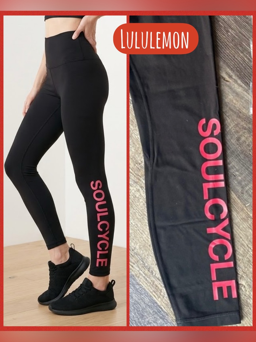 Lululemon x Soulcycle Black Align Leggings with Red Logo